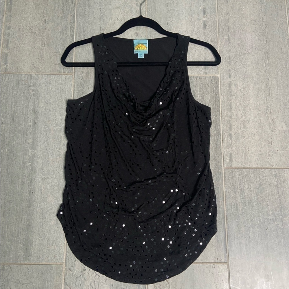 C&C California Sequin Sleeveless Cowl-Neck Top Tank Black Size XS
